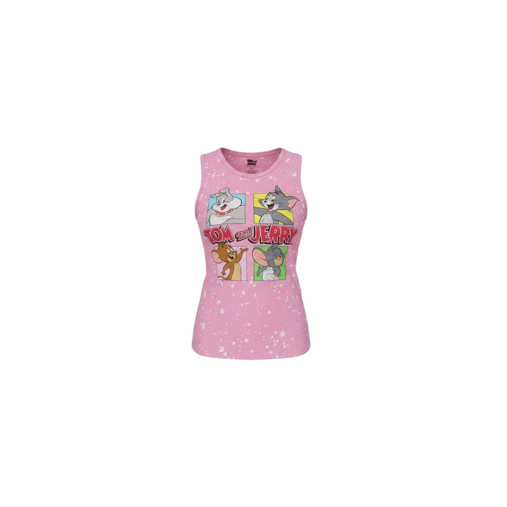 Tom and Jerry Graphic Tank Top Womens XS Pink Acid Wash Bleached Sleeveless